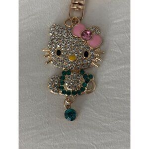 Hello Kitty Rhinestone Keychain With Pink Bow & Teal Accents